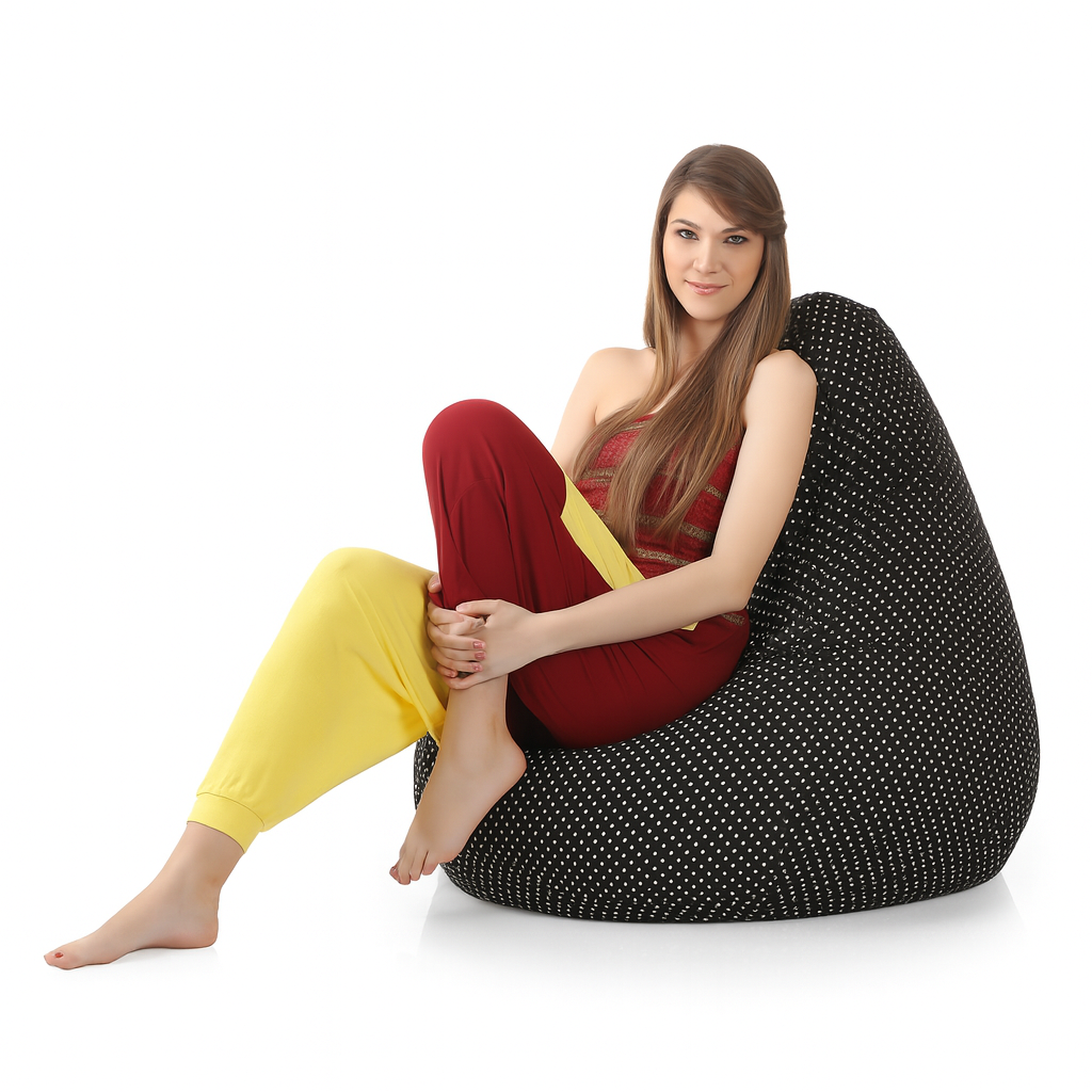 Style Homez Classic Cotton Canvas Polka Dots Printed Bean Bag Jumbo SAC  Size with Bean Bag Refill Fillers