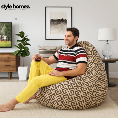Style Homez CLASSIC BEAN BAG, Cotton Canvas Geometric Printed, Jumbo Size SAC, Cover Only