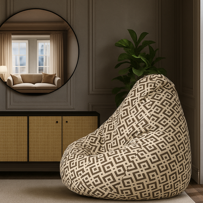 Style Homez Classic Cotton Canvas Geometric Printed Bean Bag Jumbo SAC Size with Bean Bag Refill Fillers