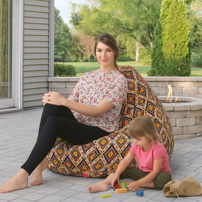 Style Homez Classic Cotton Canvas Geometric Printed Bean Bag Jumbo SAC Size with Bean Bag Refill Fillers