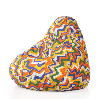 Style Homez Classic Cotton Canvas Geometric Printed Bean Bag Jumbo SAC Size with Bean Bag Refill Fillers
