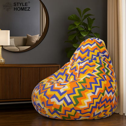 Style Homez Classic Cotton Canvas Geometric Printed Bean Bag Jumbo SAC Size with Bean Bag Refill Fillers