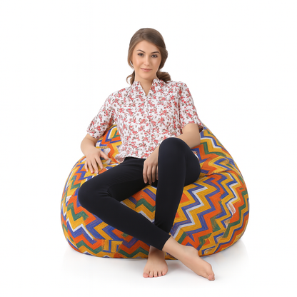 Style Homez Classic Cotton Canvas Geometric Printed Bean Bag Jumbo SAC Size with Bean Bag Refill Fillers
