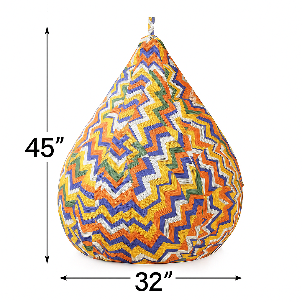 Style Homez Classic Cotton Canvas Geometric Printed Bean Bag Jumbo SAC Size with Bean Bag Refill Fillers
