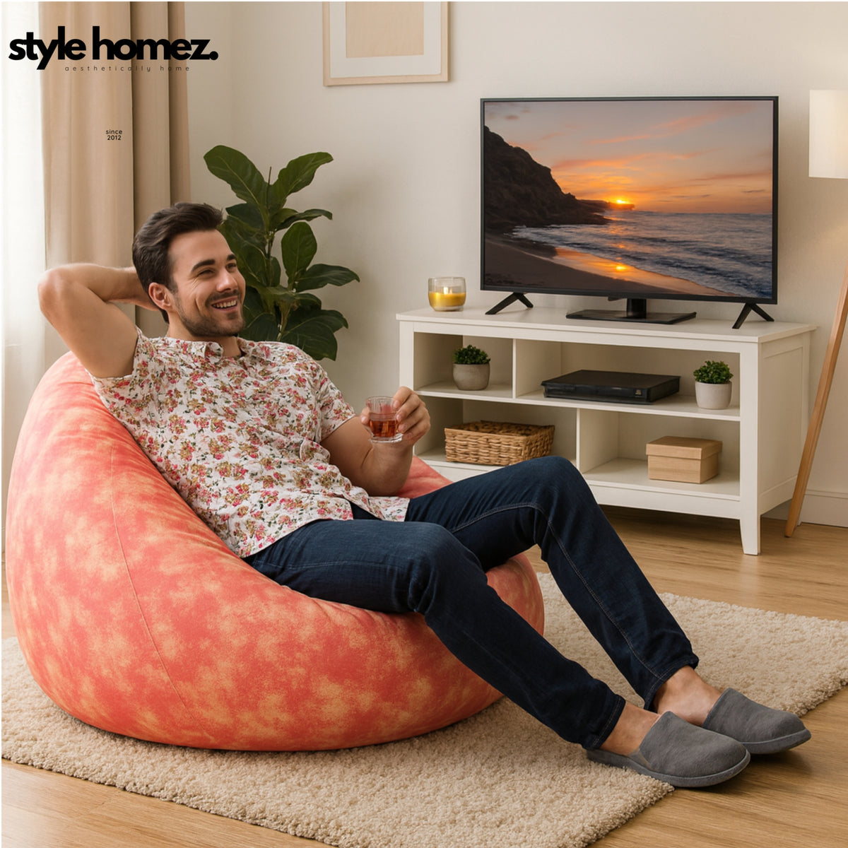 Style Homez CLASSIC BEAN BAG, Cotton Canvas Abstract Printed, Jumbo Size SAC, Cover Only