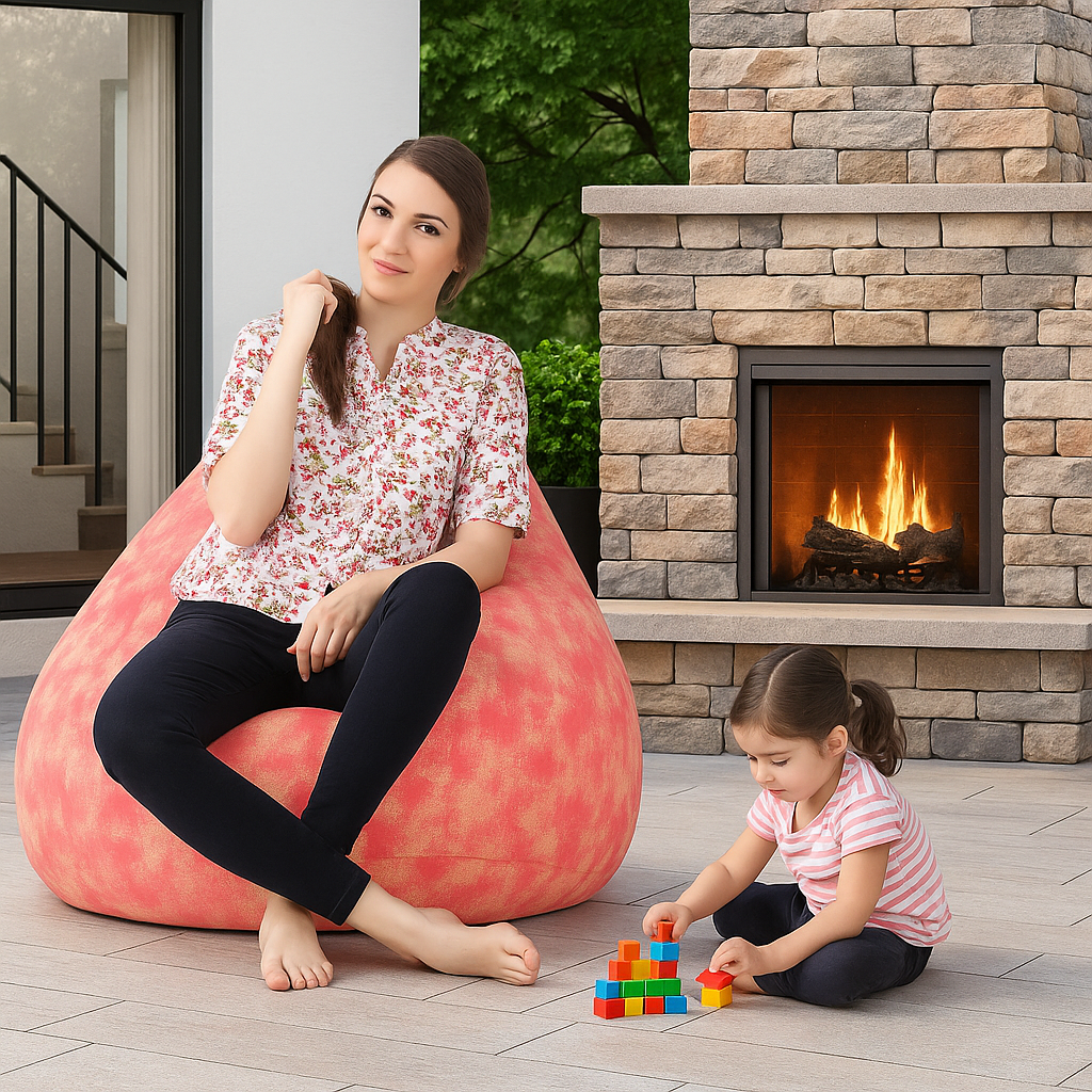 Style Homez Classic Cotton Canvas Abstract Printed Bean Bag Jumbo SAC Size with Bean Bag Refill Fillers