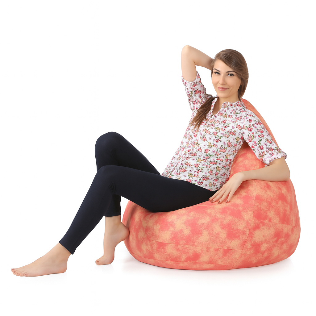 Style Homez Classic Cotton Canvas Abstract Printed Bean Bag Jumbo SAC Size with Bean Bag Refill Fillers