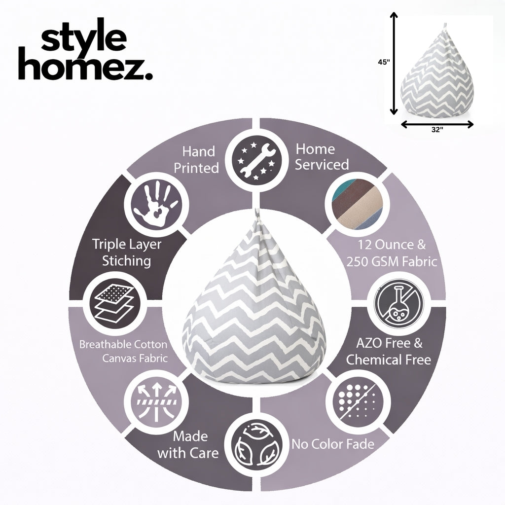 Style Homez CLASSIC BEAN BAG, Cotton Canvas Stripes Printed, Jumbo Size SAC, Cover Only
