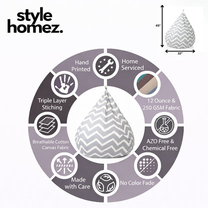 Style Homez CLASSIC BEAN BAG, Cotton Canvas Stripes Printed, Jumbo Size SAC, Cover Only