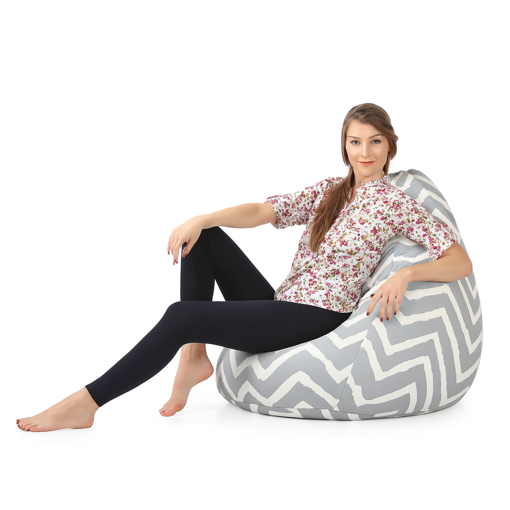 Style Homez Classic Cotton Canvas Stripes Printed Bean Bag Jumbo SAC Size with Bean Bag Refill Fillers