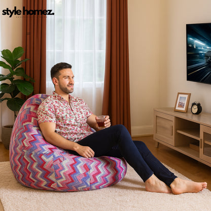 Style Homez CLASSIC BEAN BAG, Cotton Canvas Geometric Printed, Jumbo Size SAC, Cover Only