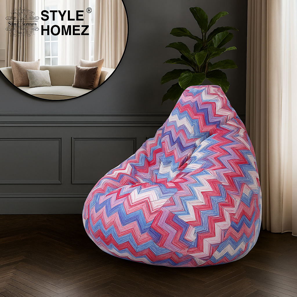 Style Homez Classic Cotton Canvas Geometric Printed Bean Bag Jumbo SAC Size with Bean Bag Refill Fillers