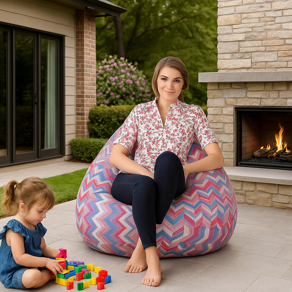Style Homez CLASSIC BEAN BAG, Cotton Canvas Geometric Printed, Jumbo Size SAC, Cover Only