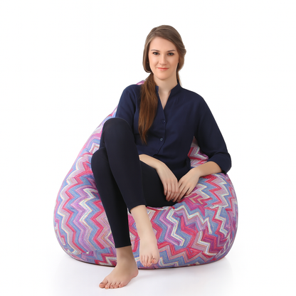 Style Homez Classic Cotton Canvas Geometric Printed Bean Bag Jumbo SAC Size with Bean Bag Refill Fillers