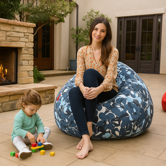 Style Homez Classic Cotton Canvas Floral Printed Bean Bag Jumbo SAC Size with Bean Bag Refill Fillers