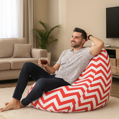Style Homez Classic Cotton Canvas Stripes Printed Bean Bag Jumbo SAC Size with Bean Bag Refill Fillers