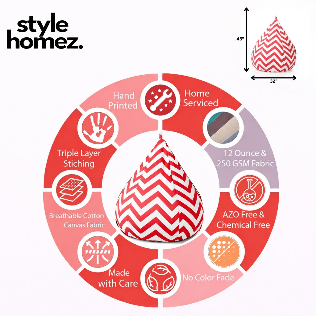 Style Homez Classic Cotton Canvas Stripes Printed Bean Bag Jumbo SAC Size with Bean Bag Refill Fillers