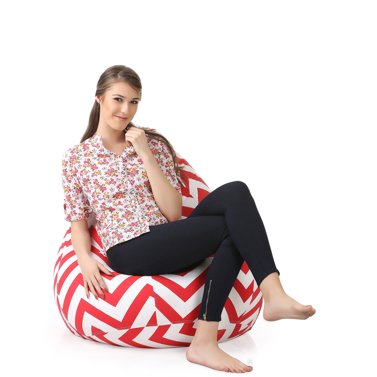 Style Homez Classic Cotton Canvas Stripes Printed Bean Bag Jumbo SAC Size with Bean Bag Refill Fillers