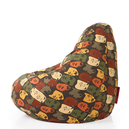 Style Homez Classic Cotton Canvas Abstract Printed Bean Bag Jumbo SAC Size with Bean Bag Refill Fillers