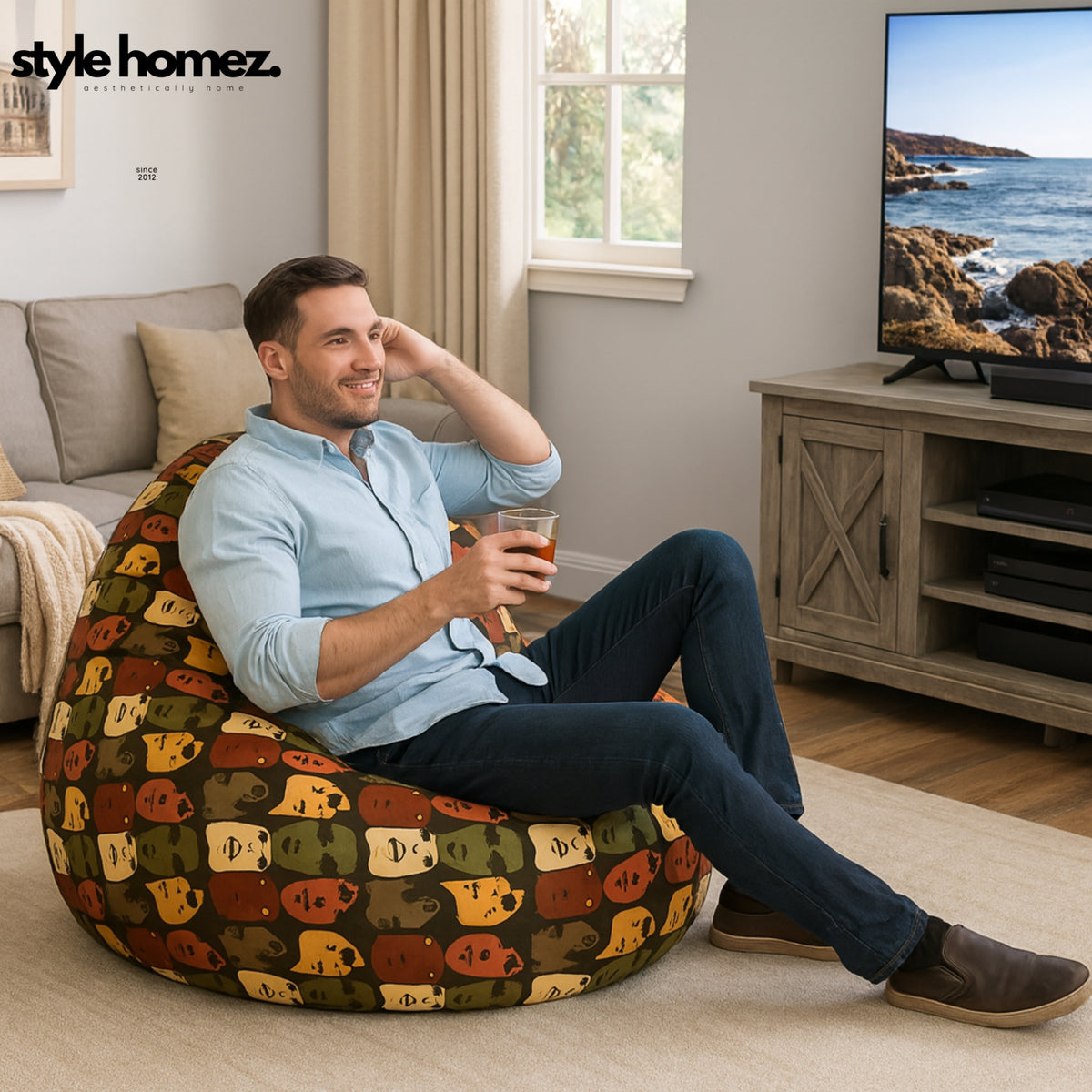 Style Homez CLASSIC BEAN BAG, Cotton Canvas Abstract Printed, Jumbo Size SAC, Cover Only