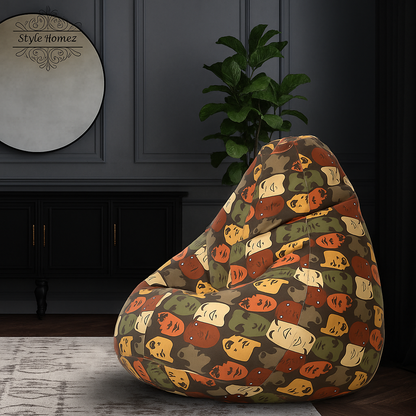 Style Homez Classic Cotton Canvas Abstract Printed Bean Bag Jumbo SAC Size with Bean Bag Refill Fillers