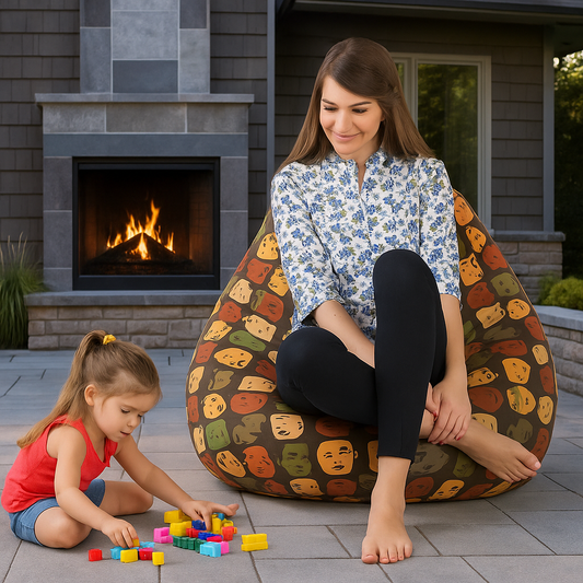 Style Homez Classic Cotton Canvas Abstract Printed Bean Bag Jumbo SAC Size with Bean Bag Refill Fillers