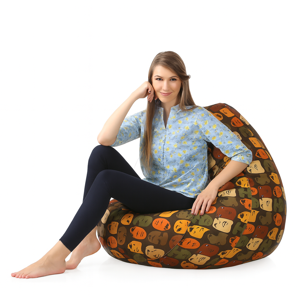 Style Homez Classic Cotton Canvas Abstract Printed Bean Bag Jumbo SAC Size with Bean Bag Refill Fillers