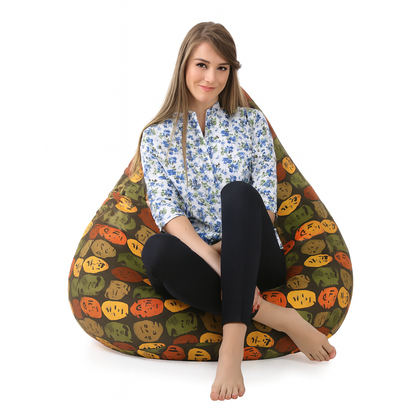 Style Homez Classic Cotton Canvas Abstract Printed Bean Bag Jumbo SAC Size with Bean Bag Refill Fillers