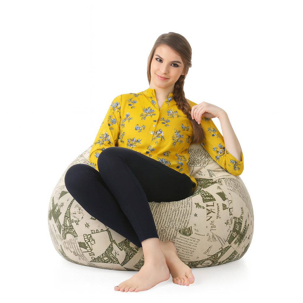 Style Homez Classic Cotton Canvas Abstract Printed Bean Bag Jumbo SAC Size with Bean Bag Refill Fillers