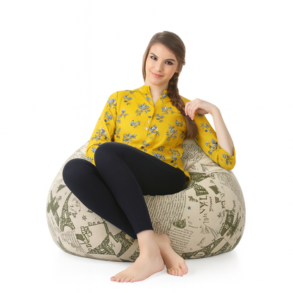 Style Homez Classic Cotton Canvas Abstract Printed Bean Bag Jumbo SAC Size with Bean Bag Refill Fillers