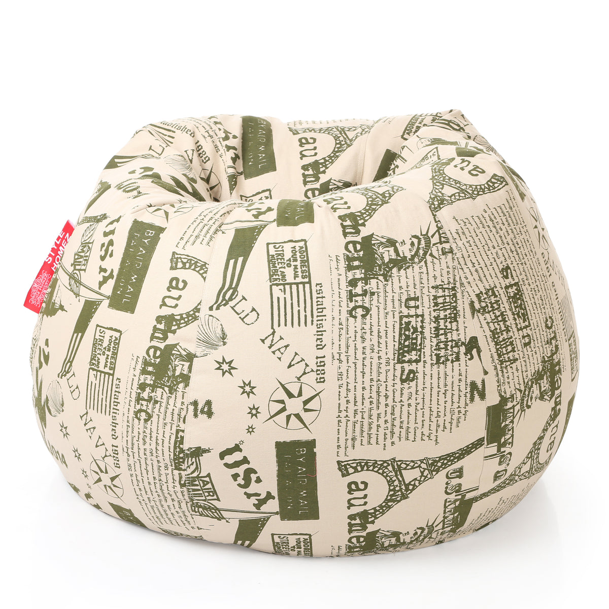 Style Homez Classic Cotton Canvas Abstract Printed Bean Bag Jumbo SAC Size with Bean Bag Refill Fillers