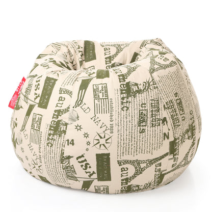 Style Homez Classic Cotton Canvas Abstract Printed Bean Bag Jumbo SAC Size with Bean Bag Refill Fillers