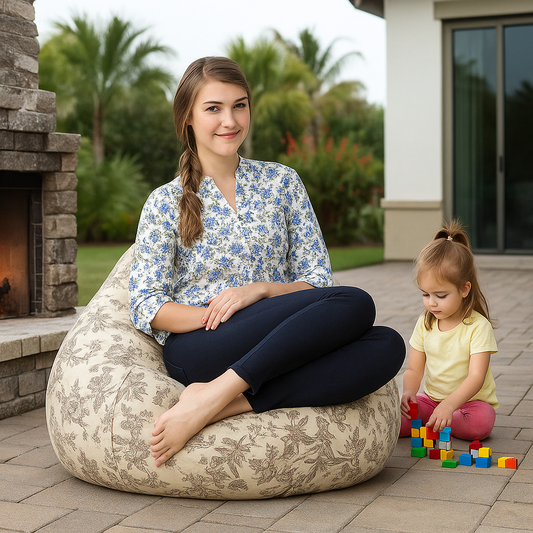 Style Homez Classic Cotton Canvas Abstract Printed Bean Bag Jumbo SAC Size with Bean Bag Refill Fillers