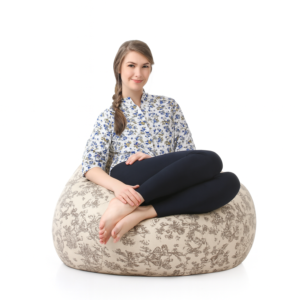 Style Homez Classic Cotton Canvas Abstract Printed Bean Bag Jumbo SAC Size with Bean Bag Refill Fillers