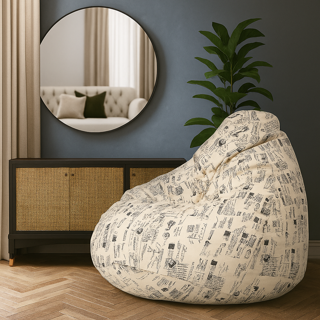Style Homez Classic Cotton Canvas Abstract Printed Bean Bag Jumbo SAC Size with Bean Bag Refill Fillers