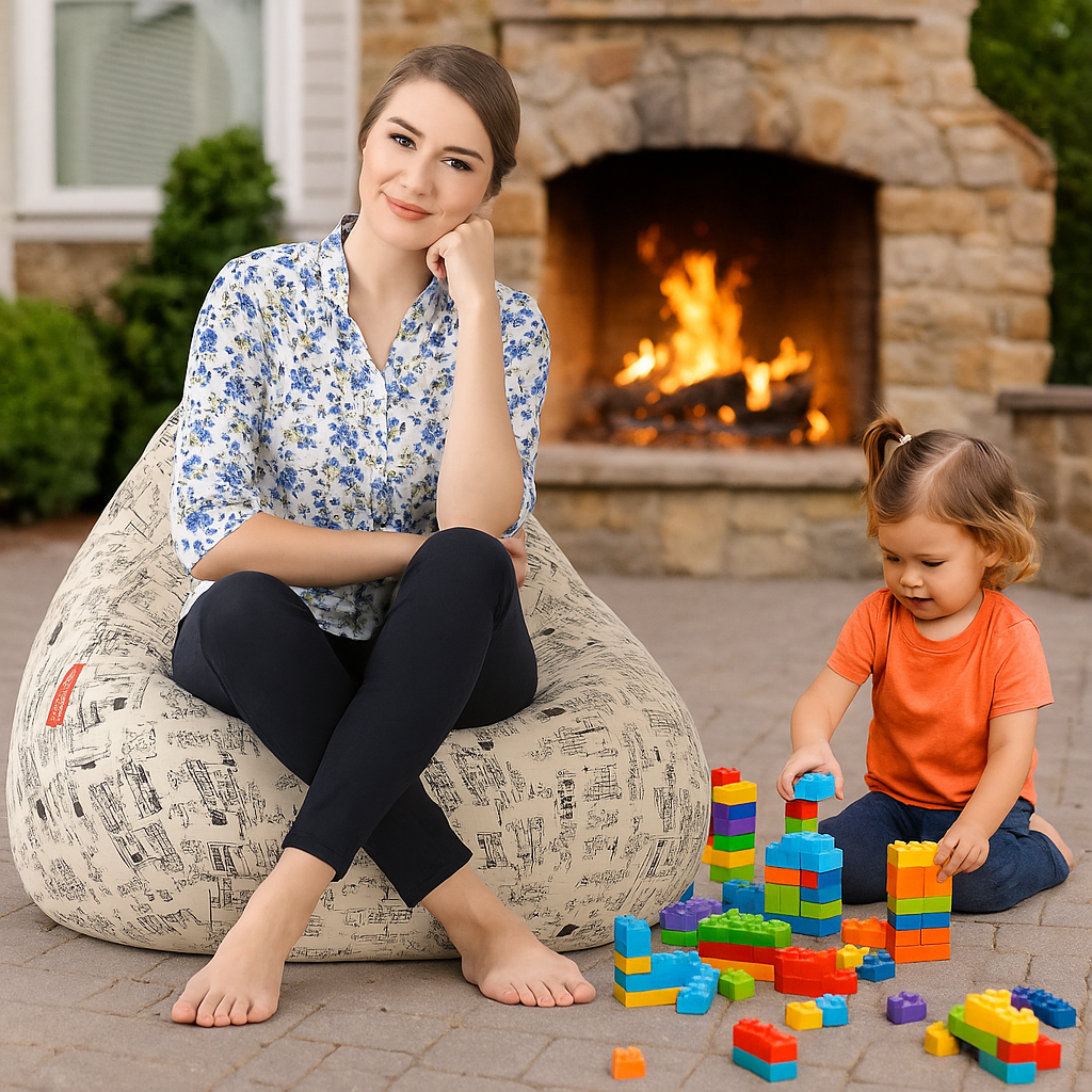 Style Homez Classic Cotton Canvas Abstract Printed Bean Bag Jumbo SAC Size with Bean Bag Refill Fillers