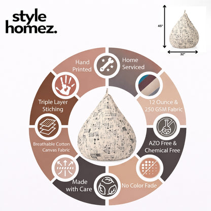 Style Homez CLASSIC BEAN BAG, Cotton Canvas Abstract Printed, Jumbo Size SAC, Cover Only