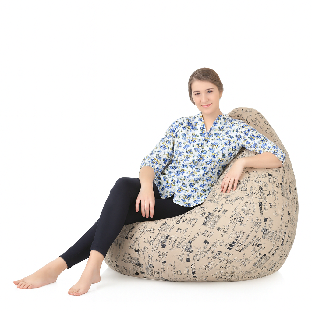 Style Homez Classic Cotton Canvas Abstract Printed Bean Bag Jumbo SAC Size with Bean Bag Refill Fillers