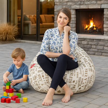 Style Homez Classic Cotton Canvas Abstract Printed Bean Bag Jumbo SAC Size with Bean Bag Refill Fillers