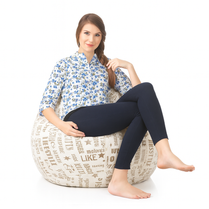 Style Homez Classic Cotton Canvas Abstract Printed Bean Bag Jumbo SAC Size with Bean Bag Refill Fillers