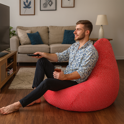Style Homez Classic Cotton Canvas Star Printed Bean Bag Jumbo SAC Size with Bean Bag Refill Fillers