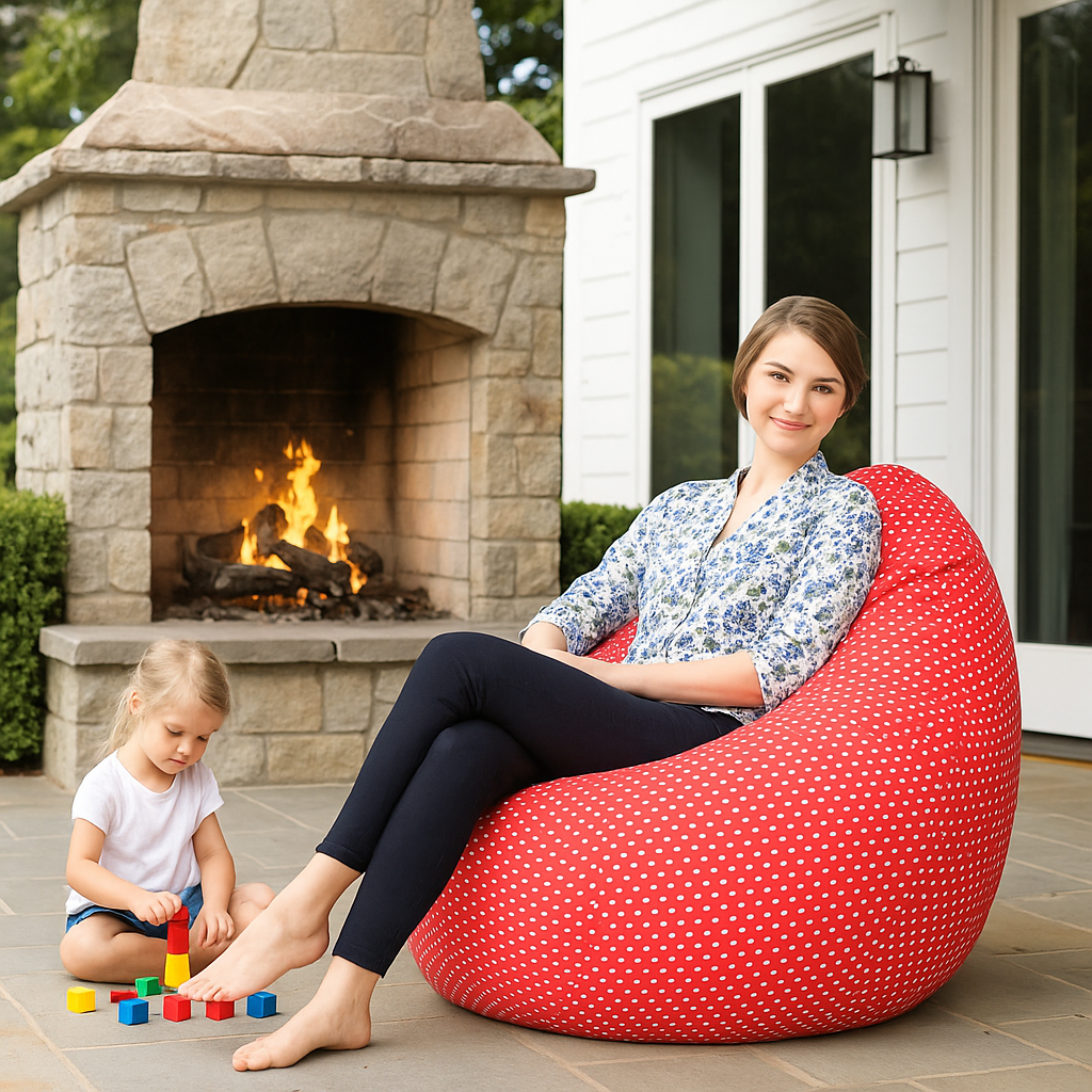 Style Homez Classic Cotton Canvas Star Printed Bean Bag Jumbo SAC Size with Bean Bag Refill Fillers