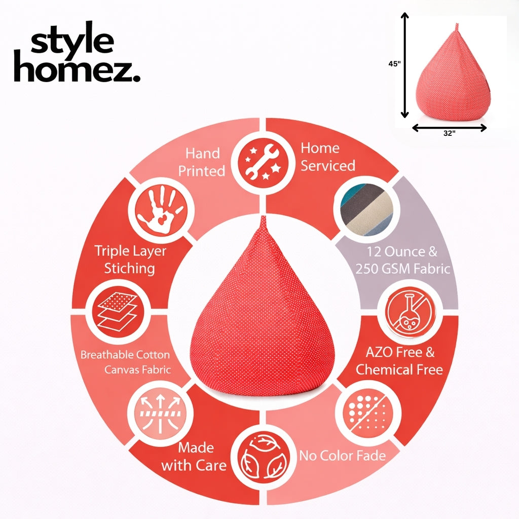 Style Homez Classic Cotton Canvas Star Printed Bean Bag Jumbo SAC Size with Bean Bag Refill Fillers