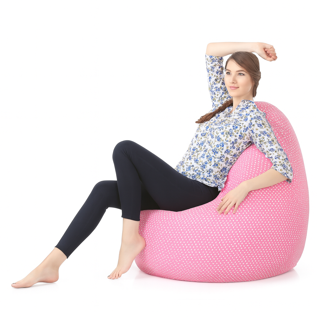 Style Homez Classic Cotton Canvas Polka Dots Printed Bean Bag Jumbo SAC Size with Bean Bag Refill Fillers