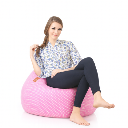 Style Homez Classic Cotton Canvas Polka Dots Printed Bean Bag Jumbo SAC Size with Bean Bag Refill Fillers