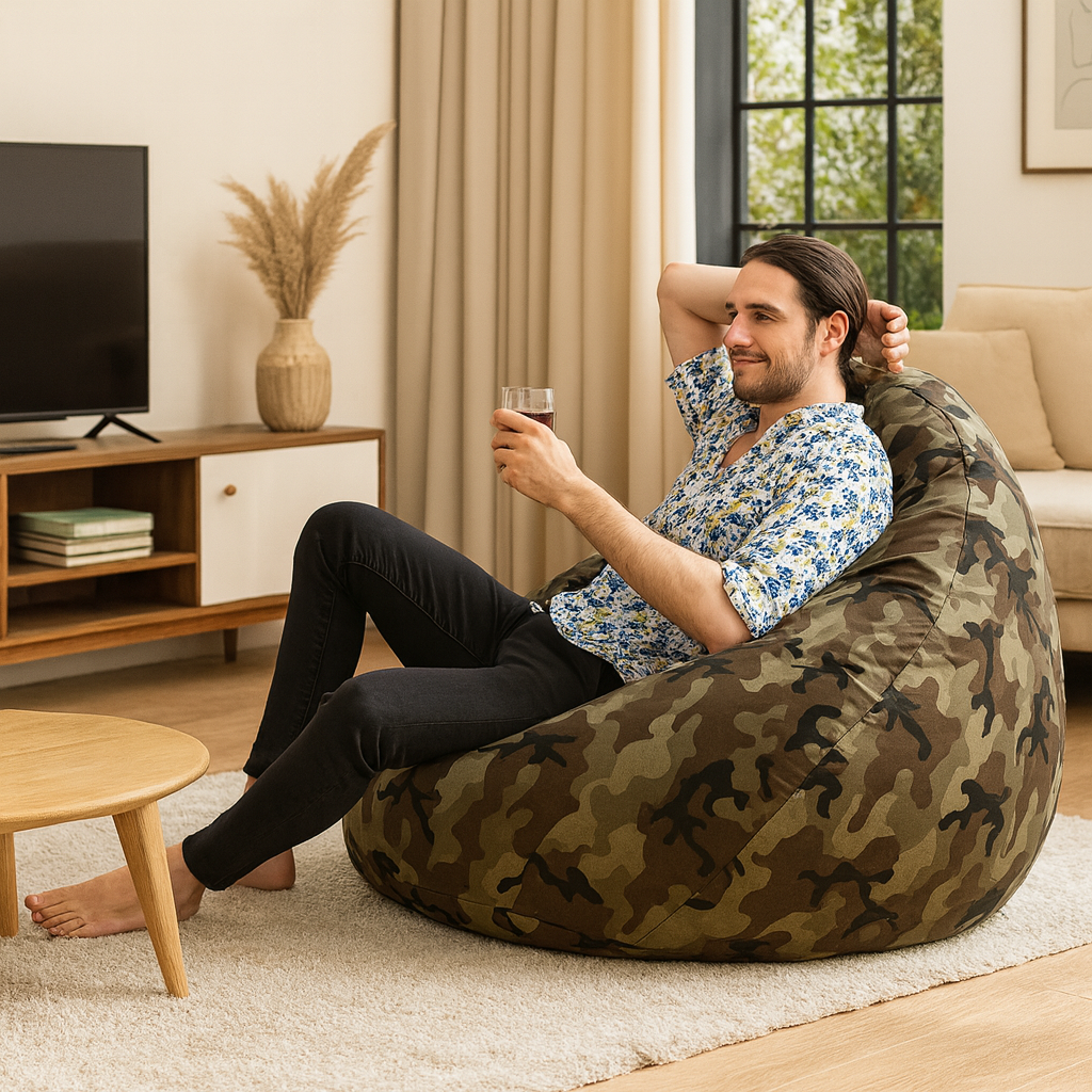 Style Homez Classic Cotton Canvas Camouflage Printed Bean Bag Jumbo SAC Size with Bean Bag Refill Fillers