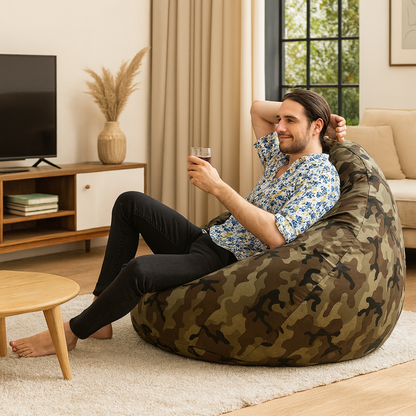 Style Homez Classic Cotton Canvas Camouflage Printed Bean Bag Jumbo SAC Size with Bean Bag Refill Fillers