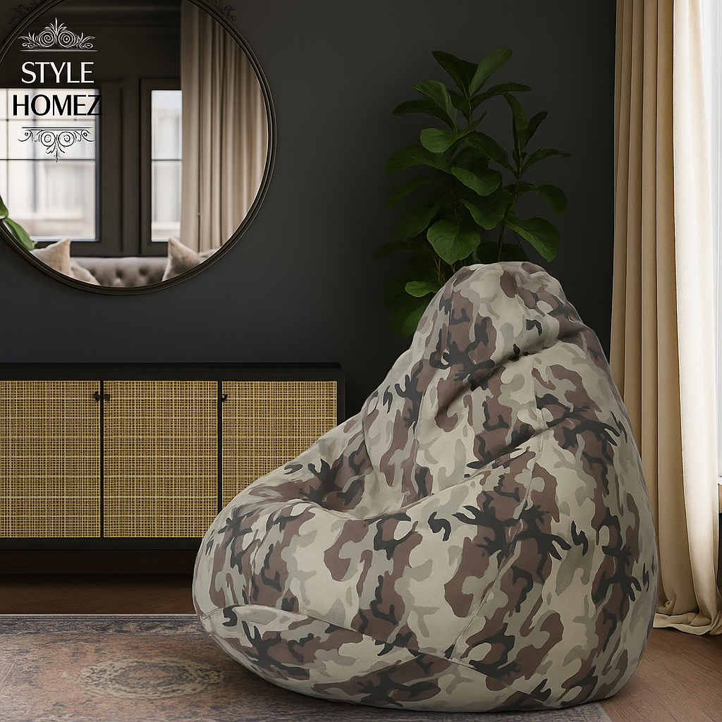 Style Homez Classic Cotton Canvas Camouflage Printed Bean Bag Jumbo SAC Size with Bean Bag Refill Fillers