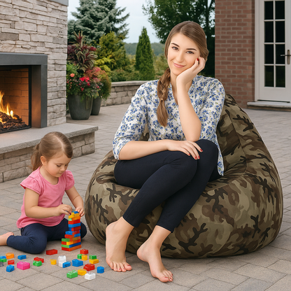 Style Homez Classic Cotton Canvas Camouflage Printed Bean Bag Jumbo SAC Size with Bean Bag Refill Fillers
