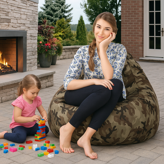 Style Homez Classic Cotton Canvas Camouflage Printed Bean Bag Jumbo SAC Size with Bean Bag Refill Fillers
